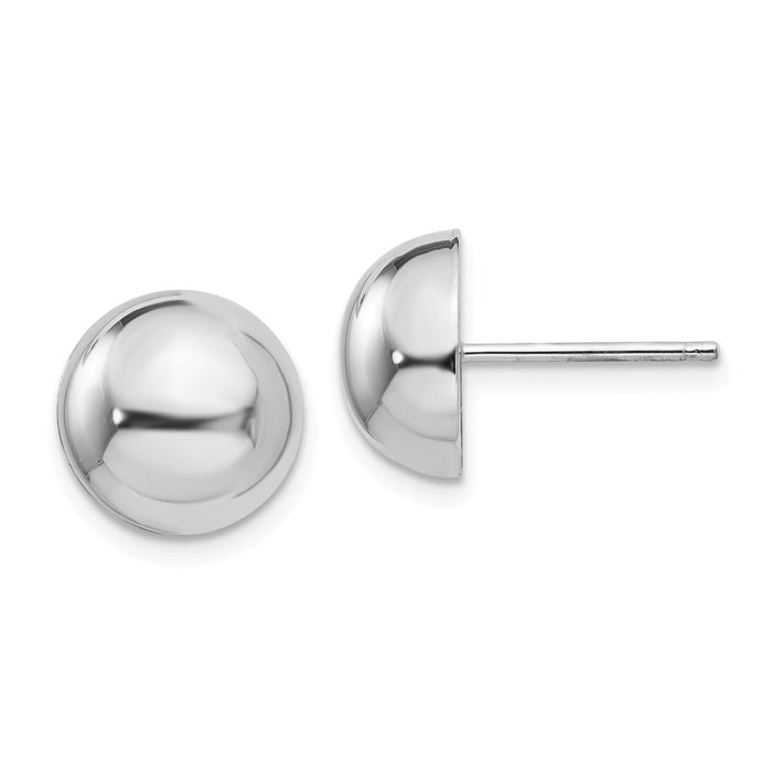 Million Charms 14k White Gold 10mm Half Ball Post Earrings, 10mm x 10mm