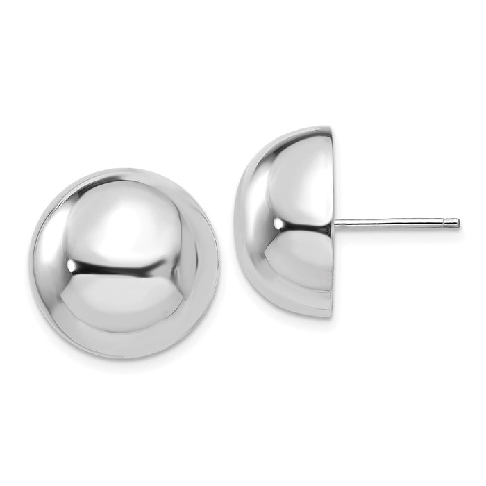 Million Charms 14k White Gold 16mm Half Ball Post Earrings, 16mm x 16mm