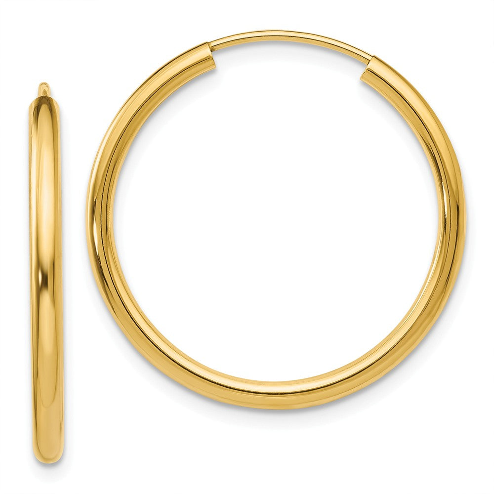 Million Charms 14k Yellow Gold Polished Round Endless 2mm Hoop Earrings, 22mm x 22mm