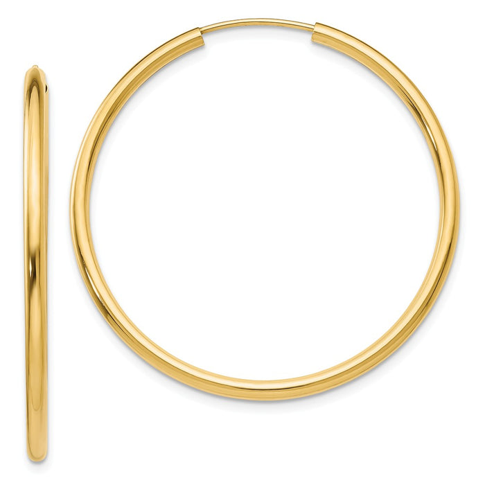 Million Charms 14k Yellow Gold Polished Round Endless 2mm Hoop Earrings, 38mm x 38mm