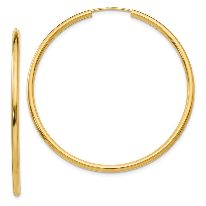 Million Charms 14k Yellow Gold Polished Round Endless 2mm Hoop Earrings, 41mm x 41mm