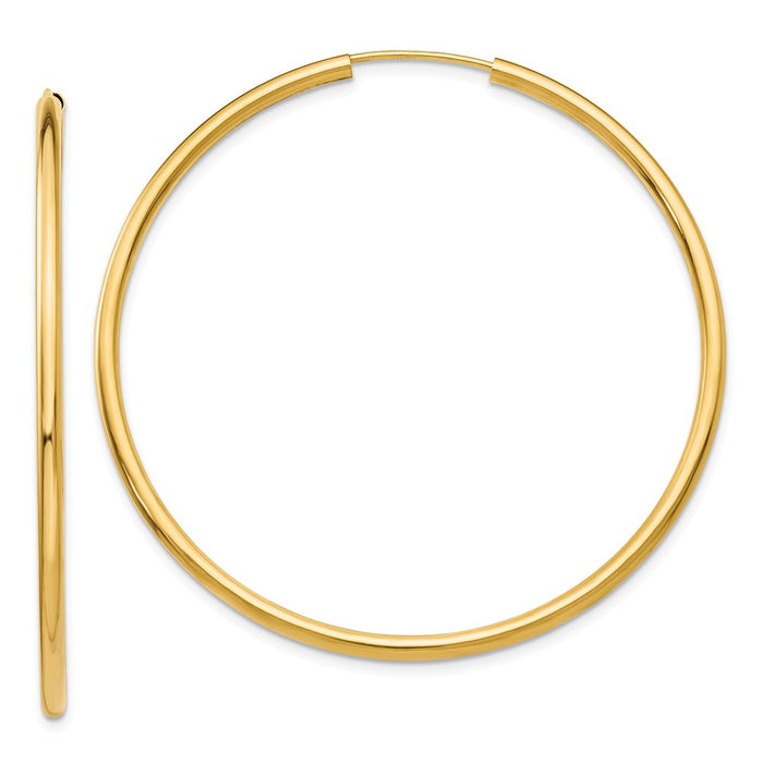 Million Charms 14k Yellow Gold Polished Round Endless 2mm Hoop Earrings, 45mm x 45mm