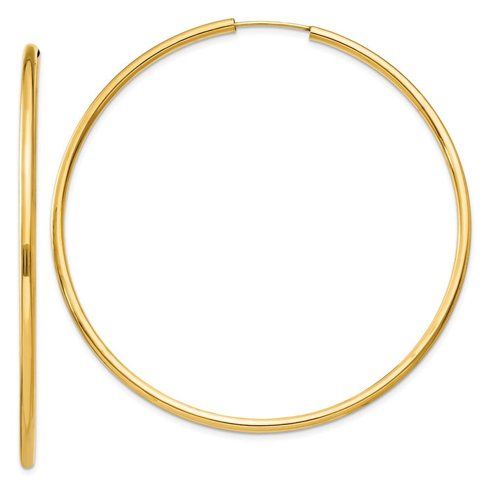 Million Charms 14k Yellow Gold Polished Round Endless 2mm Hoop Earrings, 56mm x 56mm