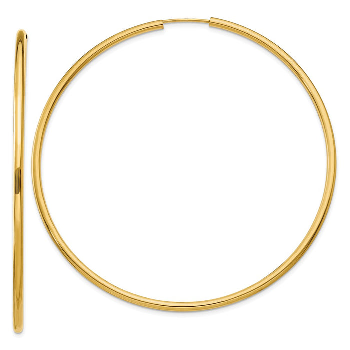 Million Charms 14k Yellow Gold Polished Round Endless 2mm Hoop Earrings, 60mm x 60mm