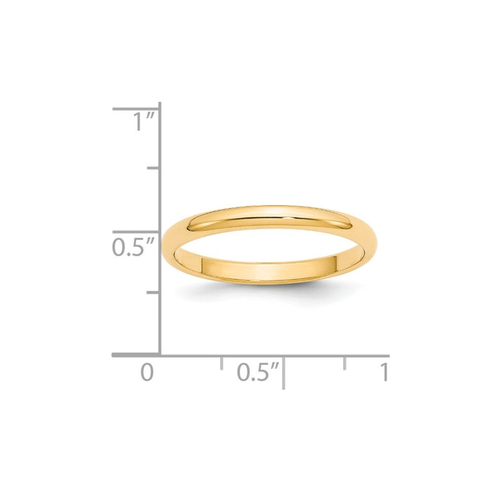 14k Yellow Gold 2.5mm Half Round Wedding Band Size 9