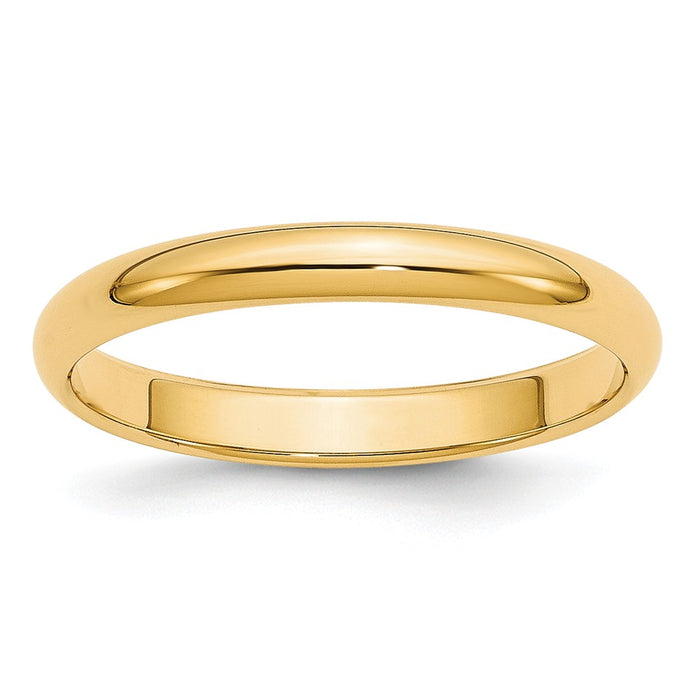 14k Yellow Gold 3mm Half-Round Wedding Band, Size: 9