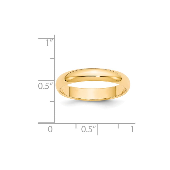 14k Yellow Gold 4mm Half-Round Wedding Band, Size: 5