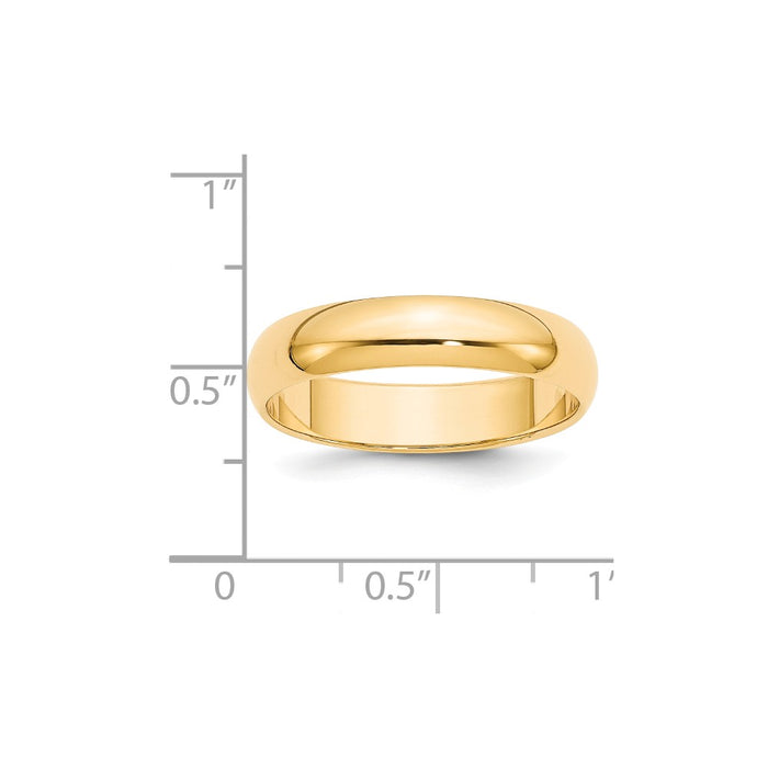 14k Yellow Gold 5mm Half-Round Wedding Band, Size: 11