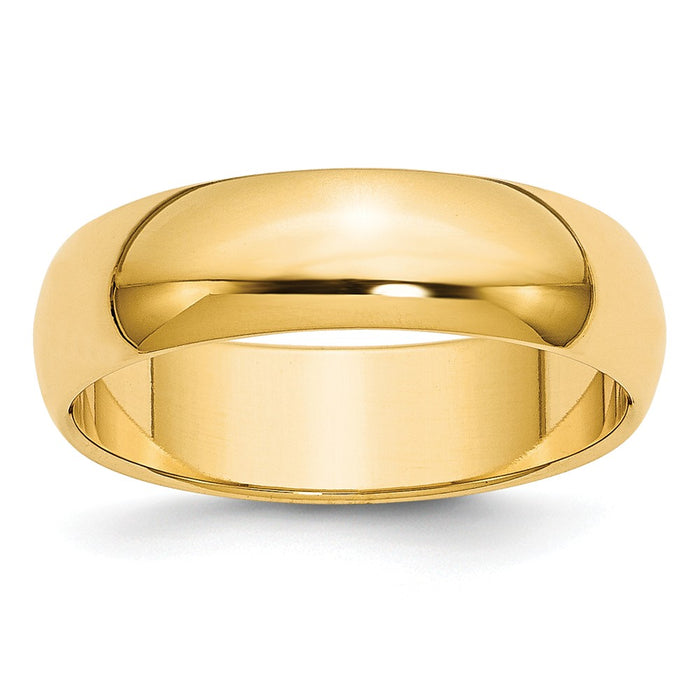 14k Yellow Gold 6mm Half-Round Wedding Band, Size: 7.5