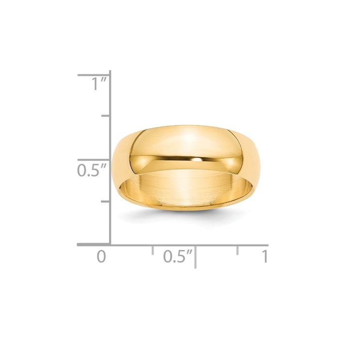 14k Yellow Gold 7mm Half-Round Wedding Band, Size: 10