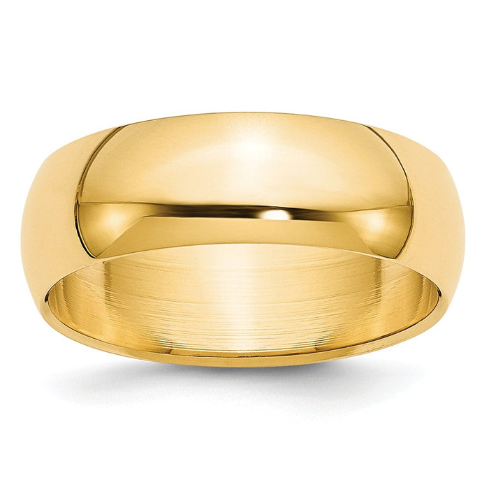 14k Yellow Gold 7mm Half-Round Wedding Band, Size: 6