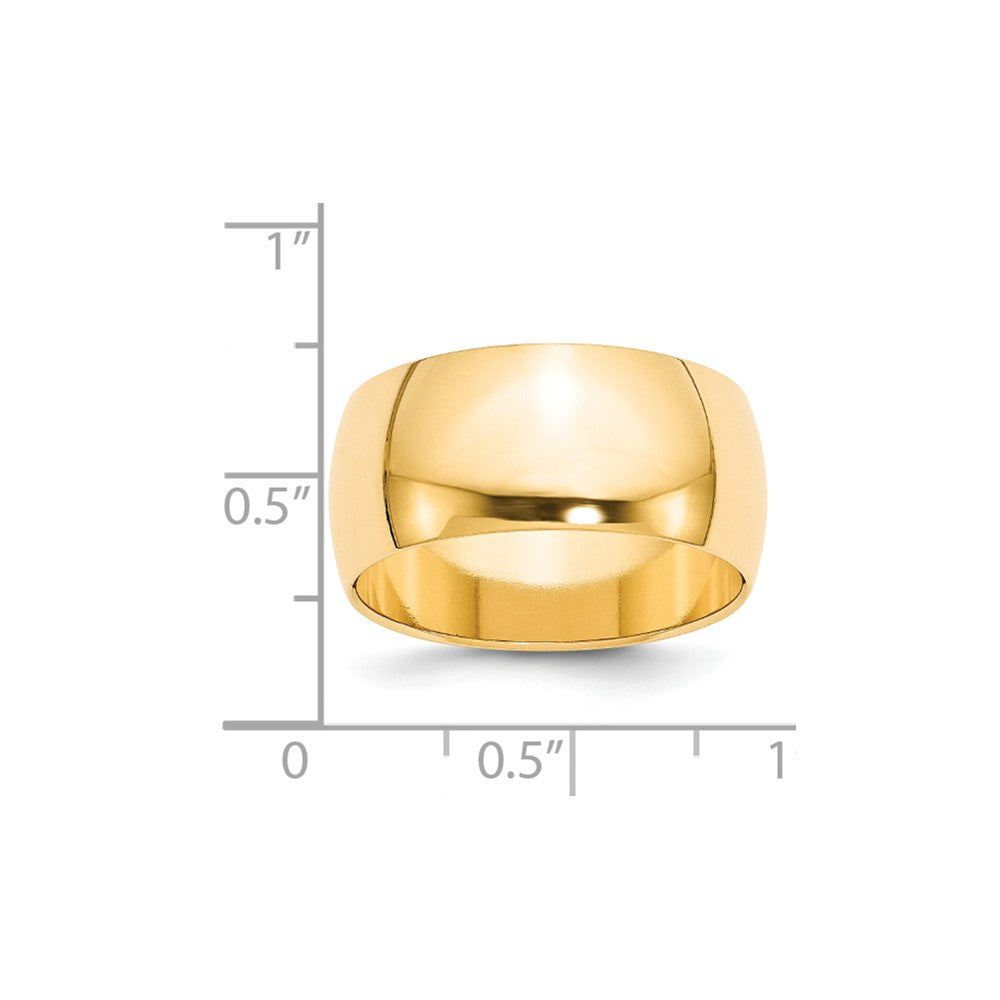 14k Yellow Gold 10mm Half Round Wedding Band Size 9.5