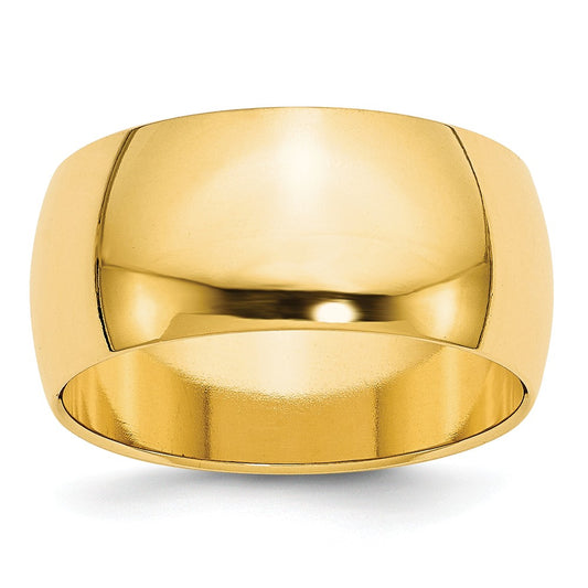 14k Yellow Gold 10mm Half Round Wedding Band Size 9.5