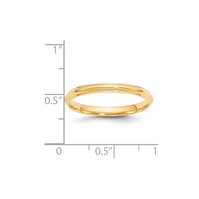 14k Yellow Gold 2.5mm Half Round with Edge Wedding Band Size 6.5