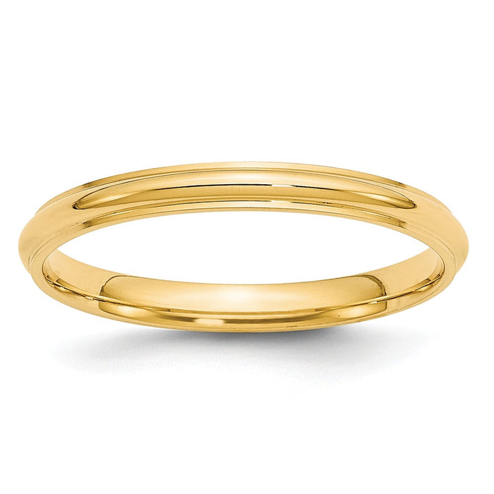 14k Yellow Gold 2.5mm Half Round with Edge Wedding Band Size 7.5