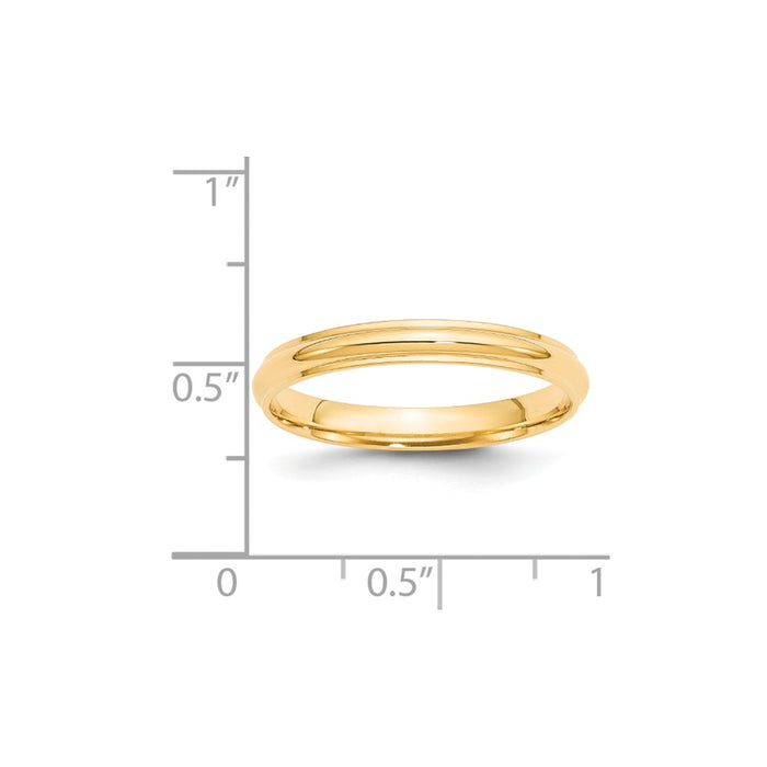 14k Yellow Gold 3mm Half Round with Edge Wedding Band Size 13