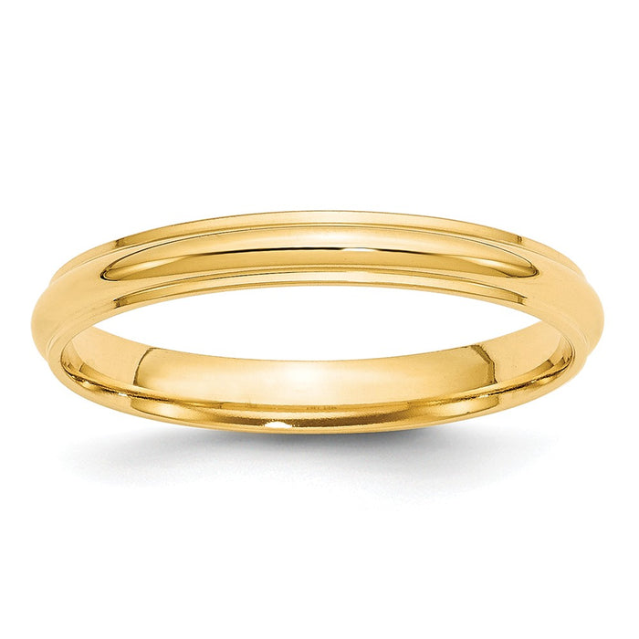 14k Yellow Gold 3mm Half Round with Edge Wedding Band Size 10.5