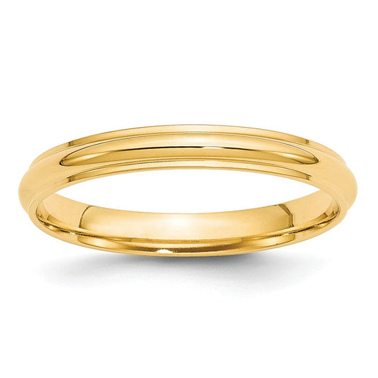 14k Yellow Gold 3mm Half Round with Edge Wedding Band Size 9.5