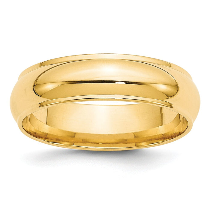 14k Yellow Gold 6mm Half Round with Edge Wedding Band Size 6