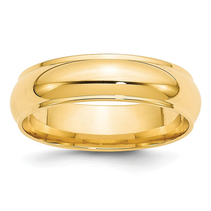 14k Yellow Gold 6mm Half Round with Edge Wedding Band Size 10