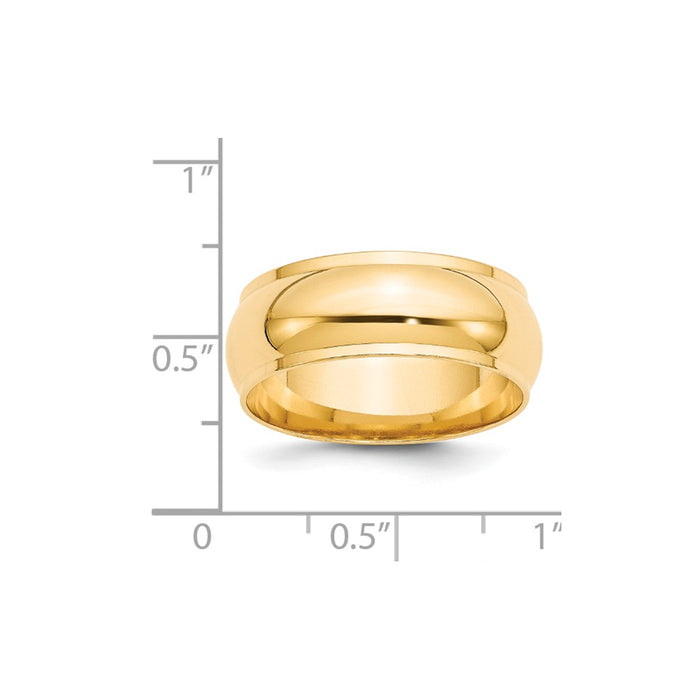 14k Yellow Gold 8mm Half Round with Edge Wedding Band Size 9