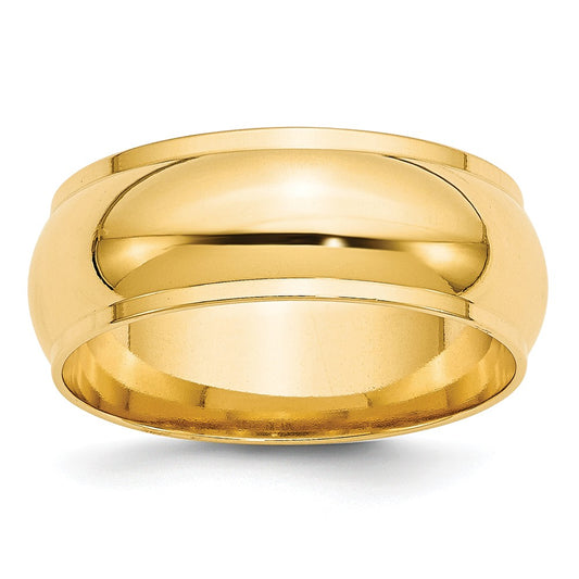 14k Yellow Gold 8mm Half Round with Edge Wedding Band Size 8