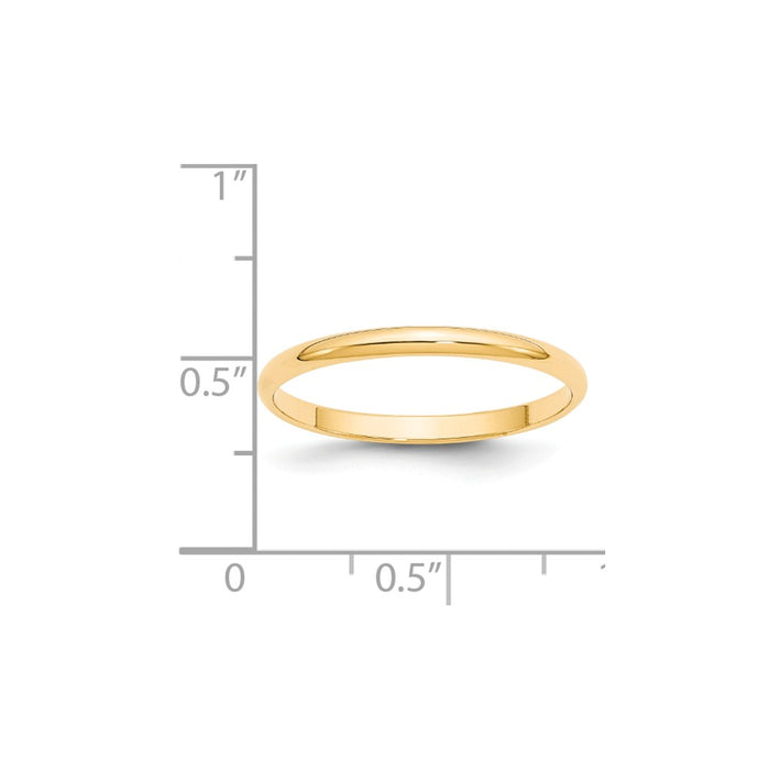 14k Yellow Gold 2mm LTW Half Round Wedding Band Size 5