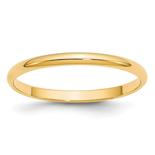 14k Yellow Gold 2mm LTW Half Round Wedding Band Size 8.5