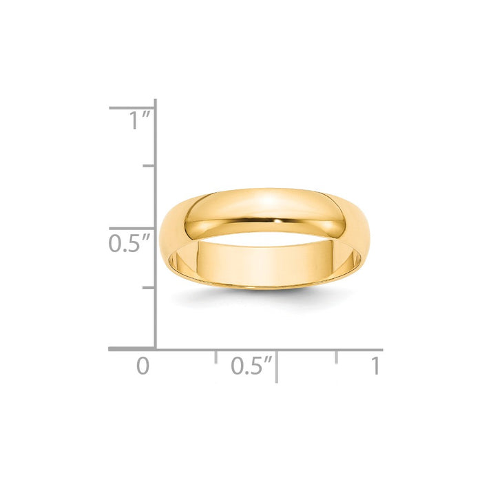 14k Yellow Gold 5mm LTW Half Round Wedding Band Size 14