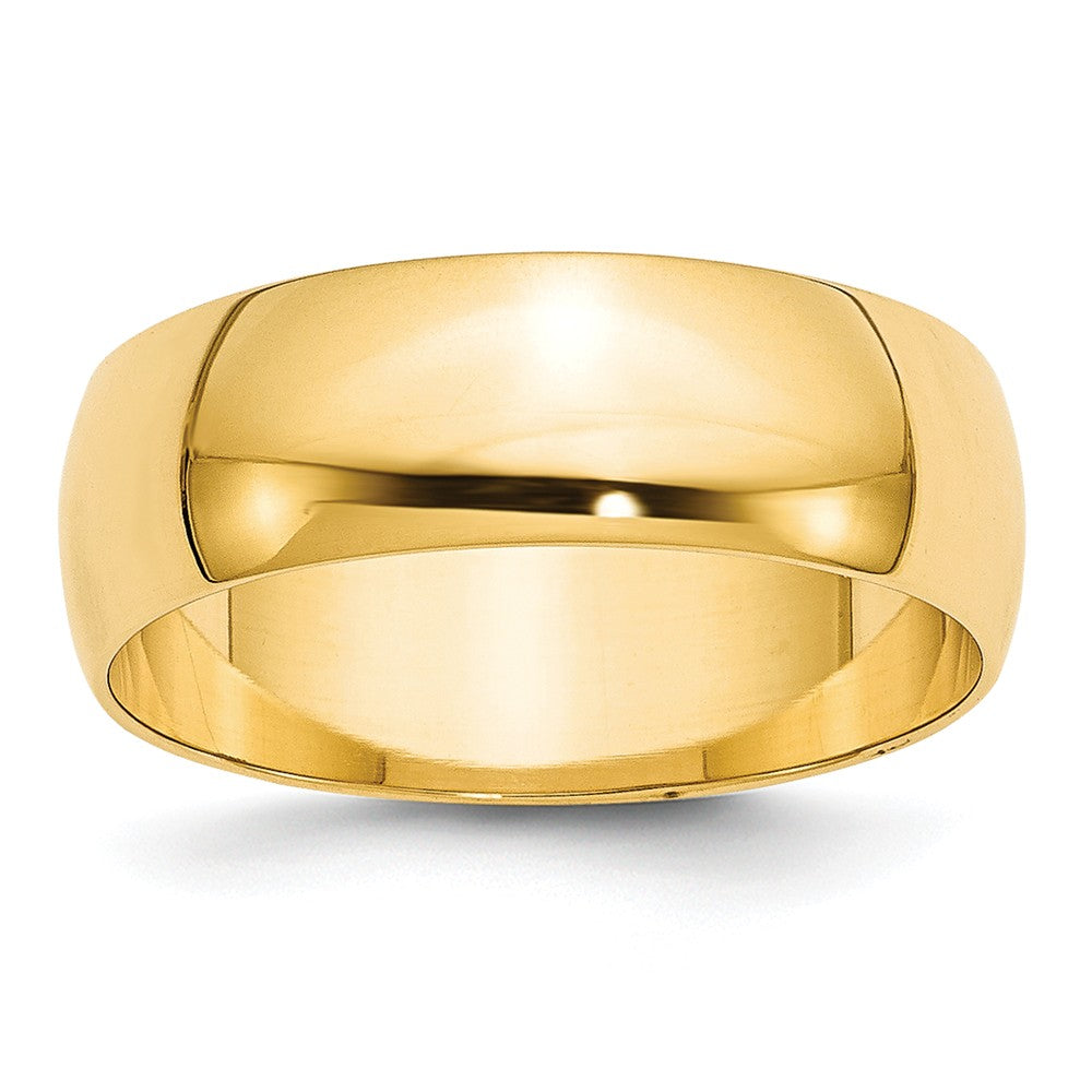 14k Yellow Gold 7mm LTW Half Round Wedding Band Size 8