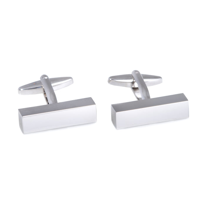 Occasion Gallery Silver Color Rhodium Plated Cufflinks in Rectangular Bar Design. 0.75 L x 0.25 W x 1 H in.