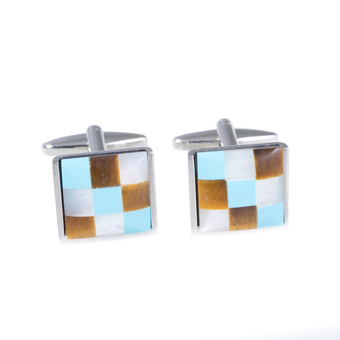 Occasion Gallery Silver Color Rhodium Plated Cufflinks with Semi Precious Stones. 0.75 L x 0.75 W x 1 H in.