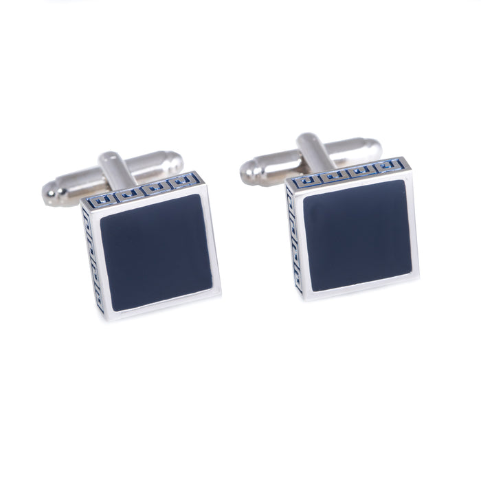 Occasion Gallery Navy Blue Color Rhodium Plated Cufflinks with Square Navy Blue Enamel Design. 0.75 L x 0.75 W x 1 H in.