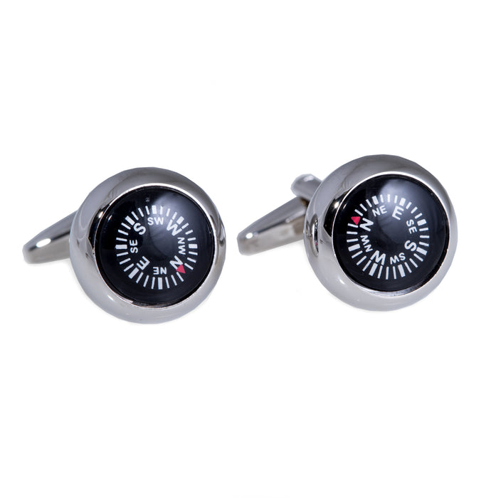 Occasion Gallery Silver Color Rhodium Plated Cufflinks with Compass. 0.75 L x 0.75 W x 1 H in.
