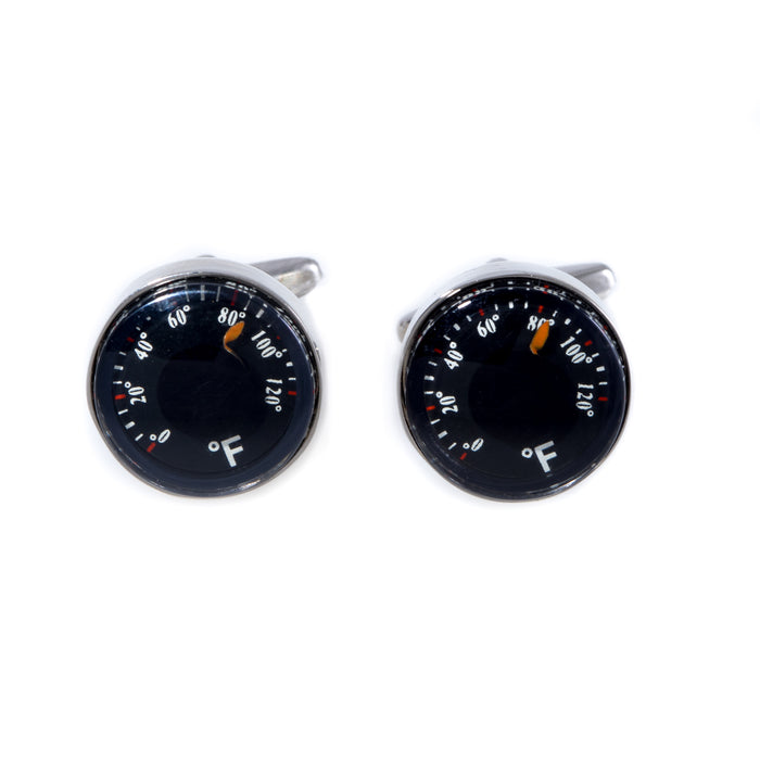 Occasion Gallery Black Color Rhodium Plated Cufflinks with Thermometer. 0.75 L x 0.5 W x 1 H in.
