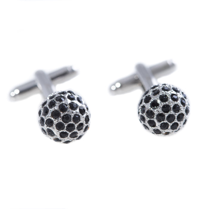 Occasion Gallery Black Color Rhodium Plated Round Cufflinks with "Black Crystals". 0.5 L x 0.5 W x 1 H in.