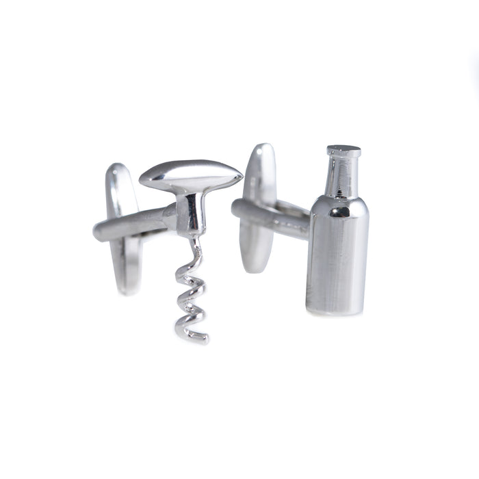 Occasion Gallery Silver Color Rhodium Plated  Bottle & Opener Cufflinks. 0.75 L x 0.5 W x 1 H in.