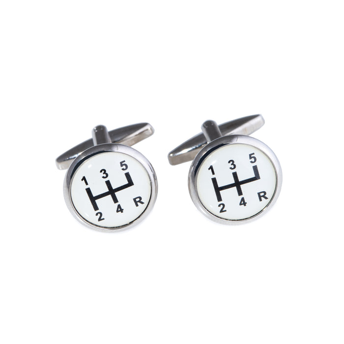 Occasion Gallery Silver Color Rhodium Plated Cufflinks with Gear Shifter Design. 0.75 L x 0.75 W x 1 H in.