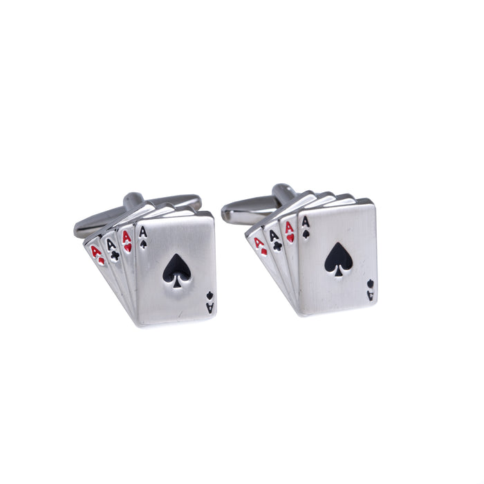 Occasion Gallery Silver Color Rhodium Plated "Four Aces" Cufflinks. 0.75 L x 0.75 W x 1 H in.