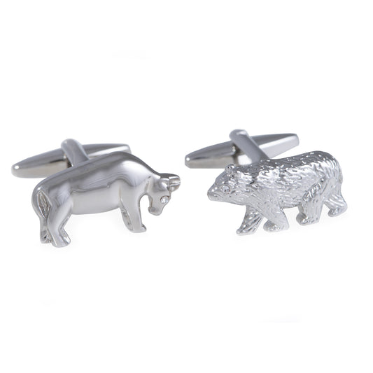 Occasion Gallery Silver Color Rhodium Plated Cufflinks Bull & Bear Design. 0.75 L x 1 W x 0.5 H in.