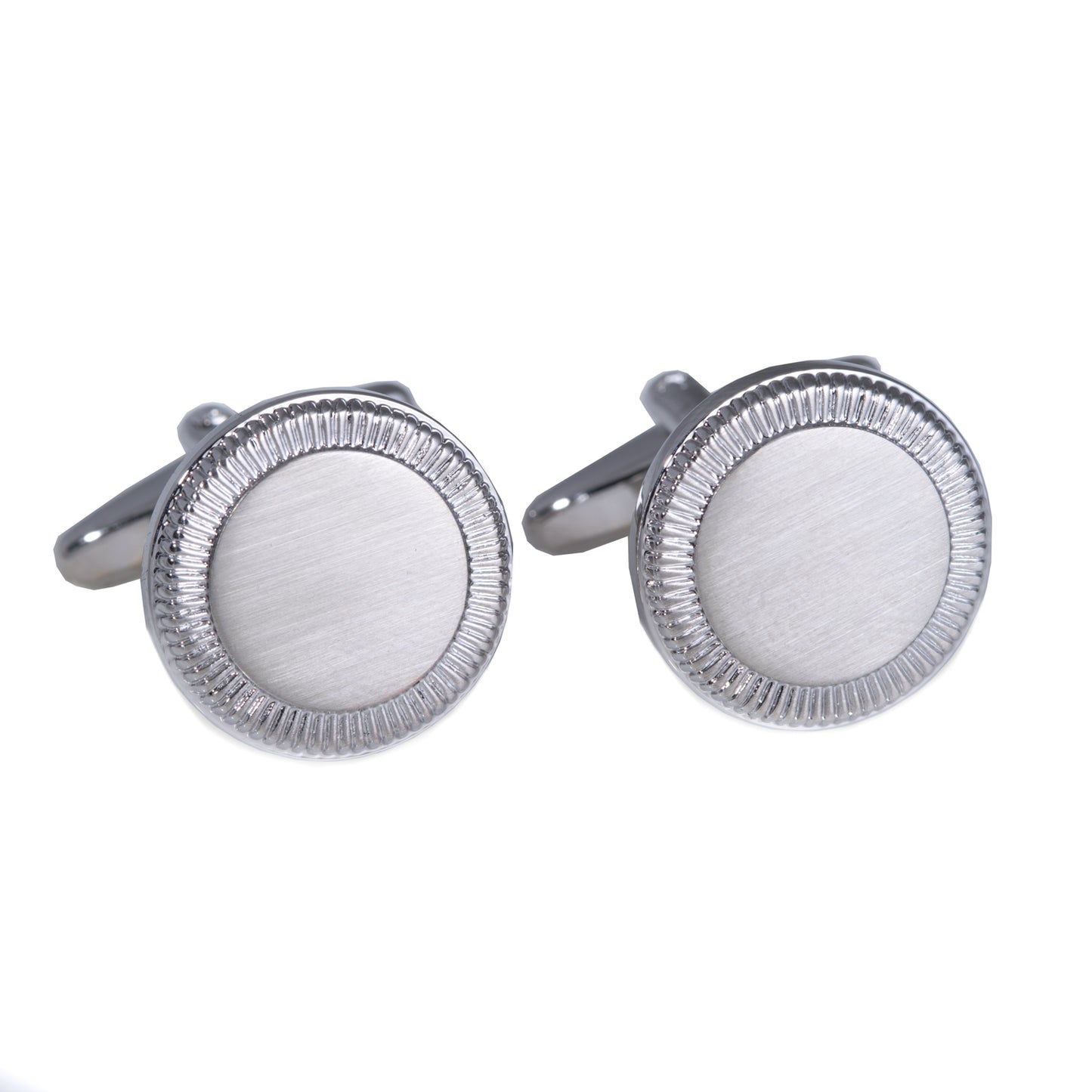 Occasion Gallery Silver Color Rhodium Plated Round Cufflinks in Satin Finish. 0.5 L x 1 W x 0.5 H in.