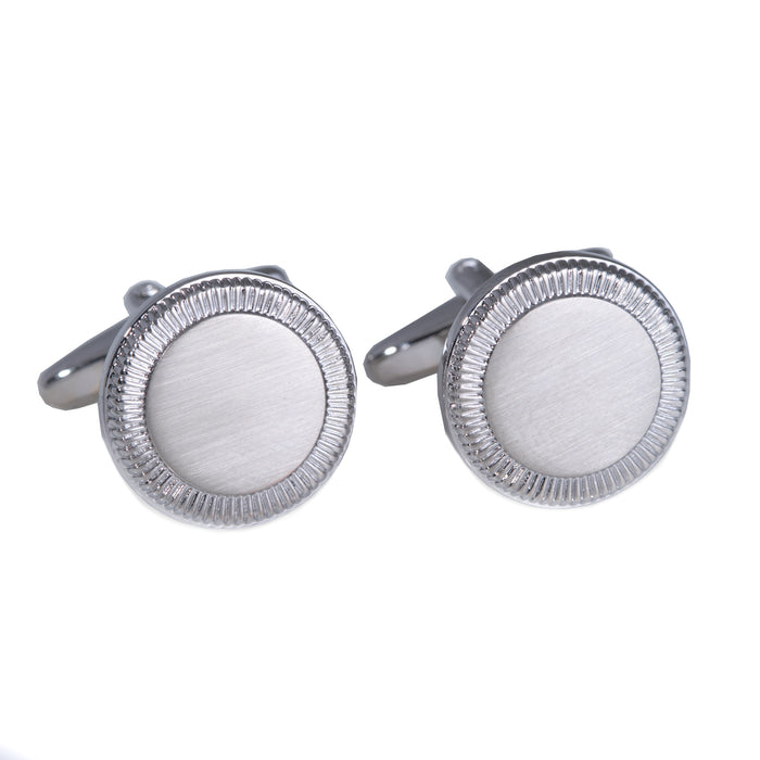 Occasion Gallery Silver Color Rhodium Plated Round Cufflinks in Satin Finish. 0.5 L x 1 W x 0.5 H in.