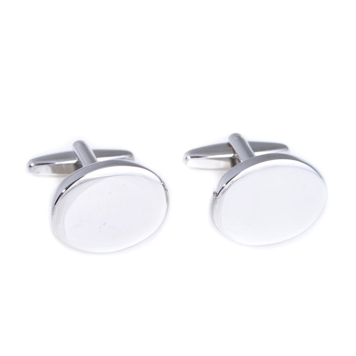 Occasion Gallery Silver Color Rhodium Plated Oval Cufflinks. 0.75 L x 1 W x 0.5 H in.