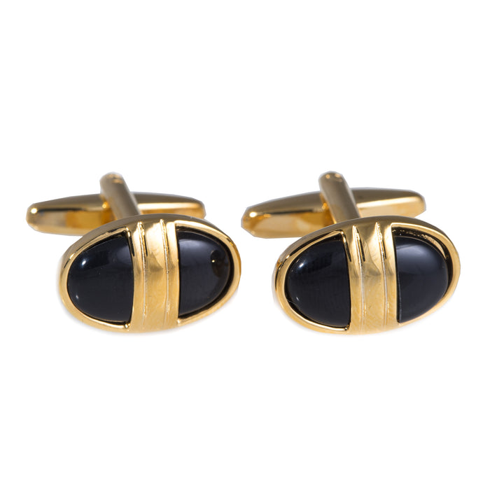 Occasion Gallery Black Color Gold Plated and Black "Onyx" Cufflinks 0.75 L x 1 W x 0.5 H in.