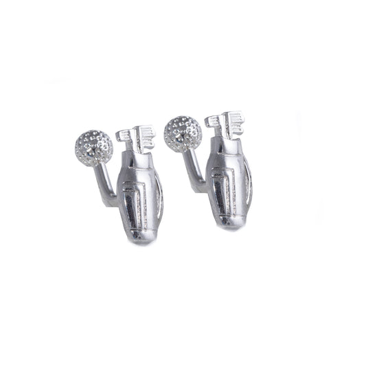 Occasion Gallery Silver Color Rhodium Plated Cufflinks with Golf Ball and Bag Design. 0.75 L x 0.5 W x 1 H in.