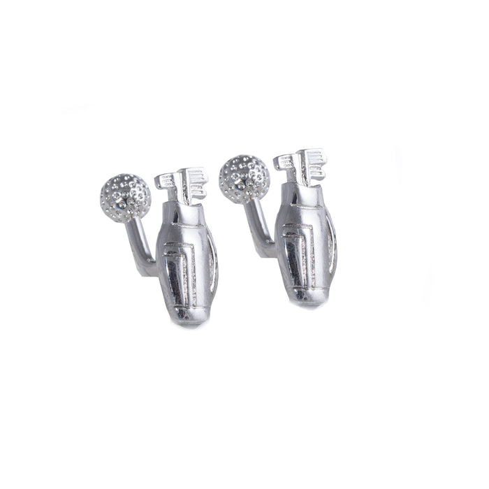 Occasion Gallery Silver Color Rhodium Plated Cufflinks with Golf Ball and Bag Design. 0.75 L x 0.5 W x 1 H in.