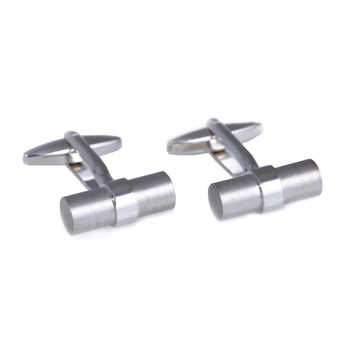 Occasion Gallery Silver Color Rhodium Plated Round Bar Cufflinks with Satin Finish. 0.75 L x 0.5 W x 1 H in.