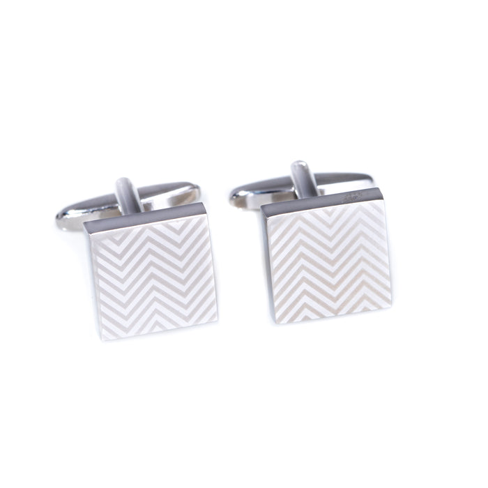 Occasion Gallery Silver Color Rhodium Plated Square Cufflinks with "Wave" Design. 0.5 L x 0.5 W x 1 H in.