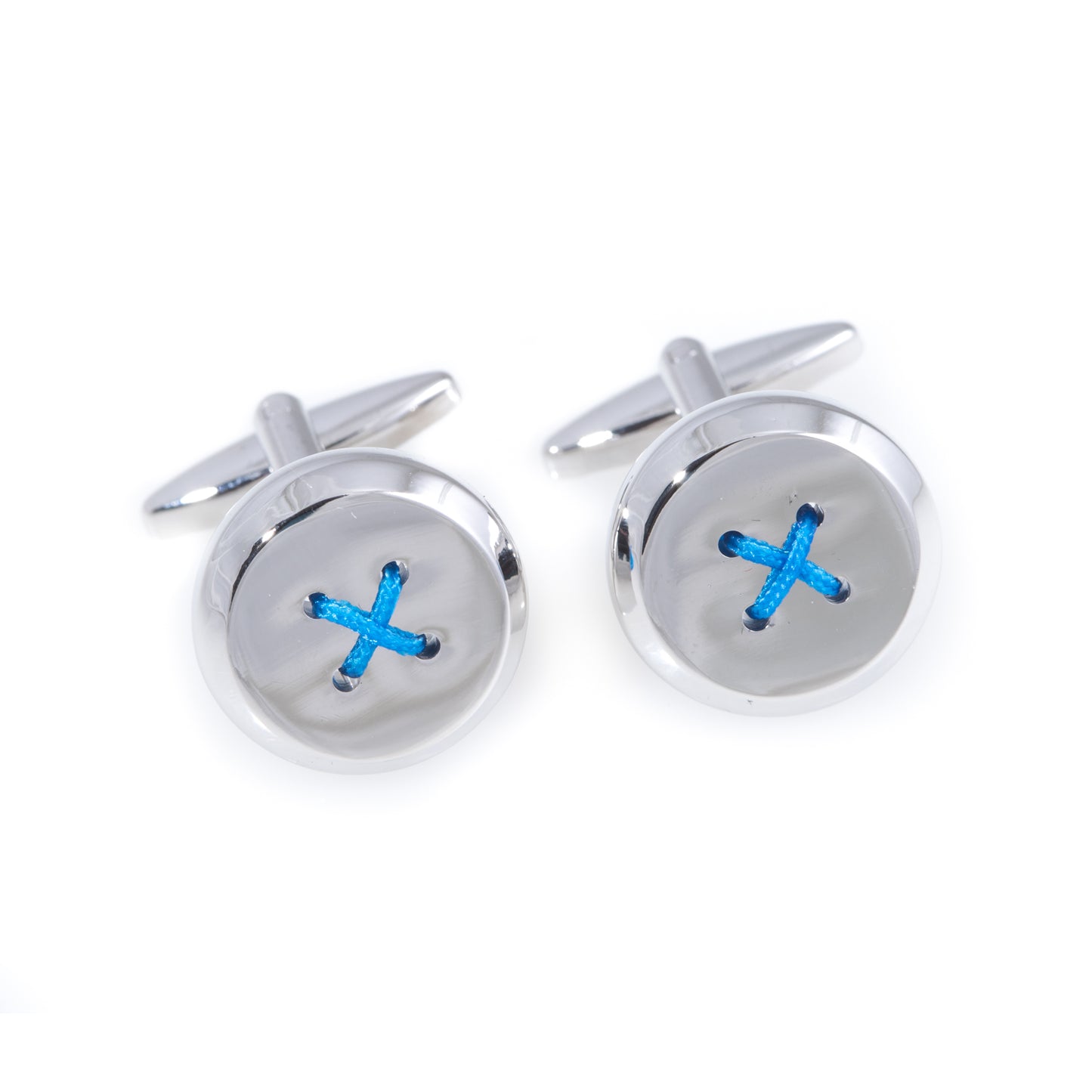 Occasion Gallery Silver Color Rhodium Plated Round Cufflinks with Button Design. 0.5 L x 0.5 W x 1 H in.