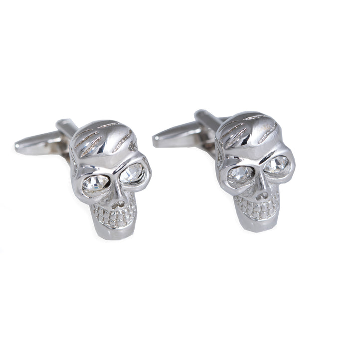 Occasion Gallery Silver Color Rhodium Plated Scull Design Cufflink with Crystal Accents. 0.75 L x 0.5 W x 1 H in.